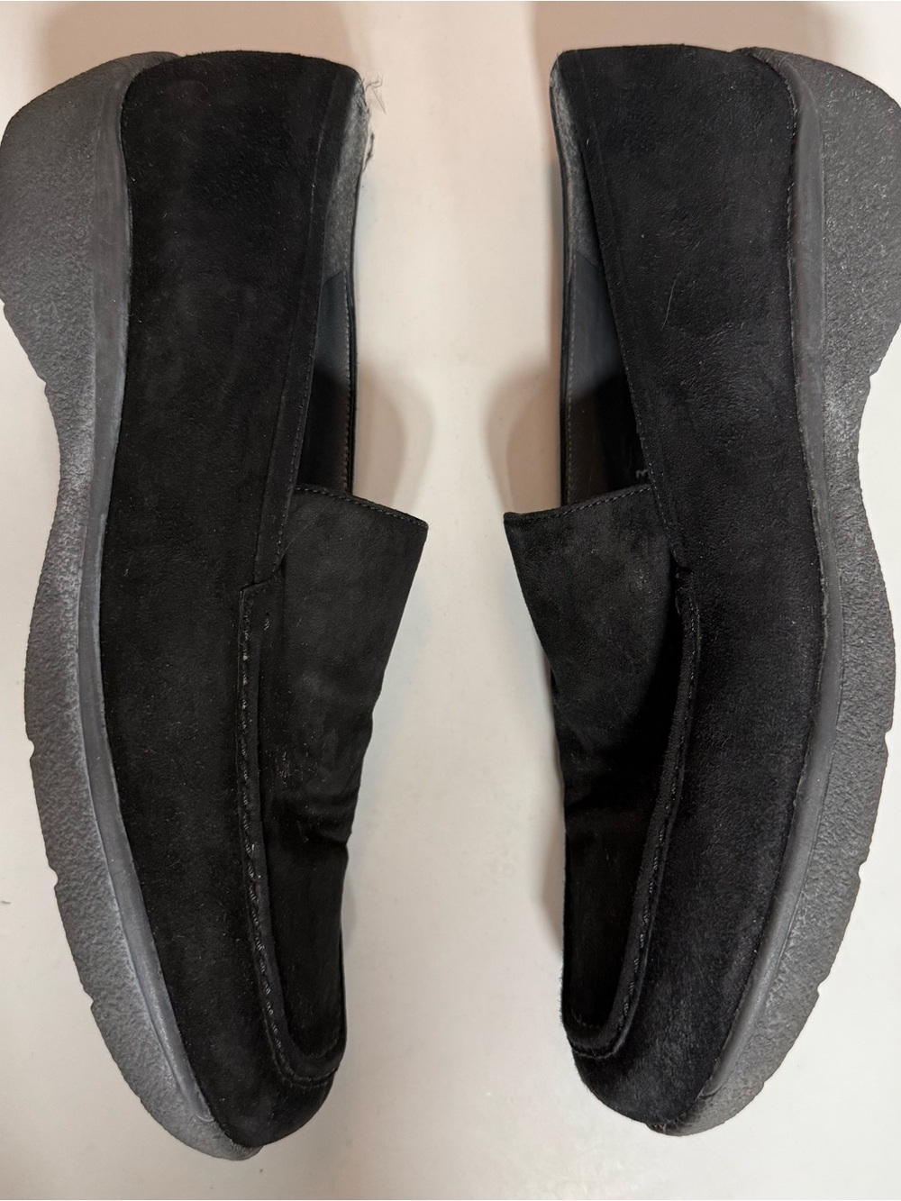 vtg Y2K Stuart Weitzman Black Suede Square Toe Loafers Women 7 B